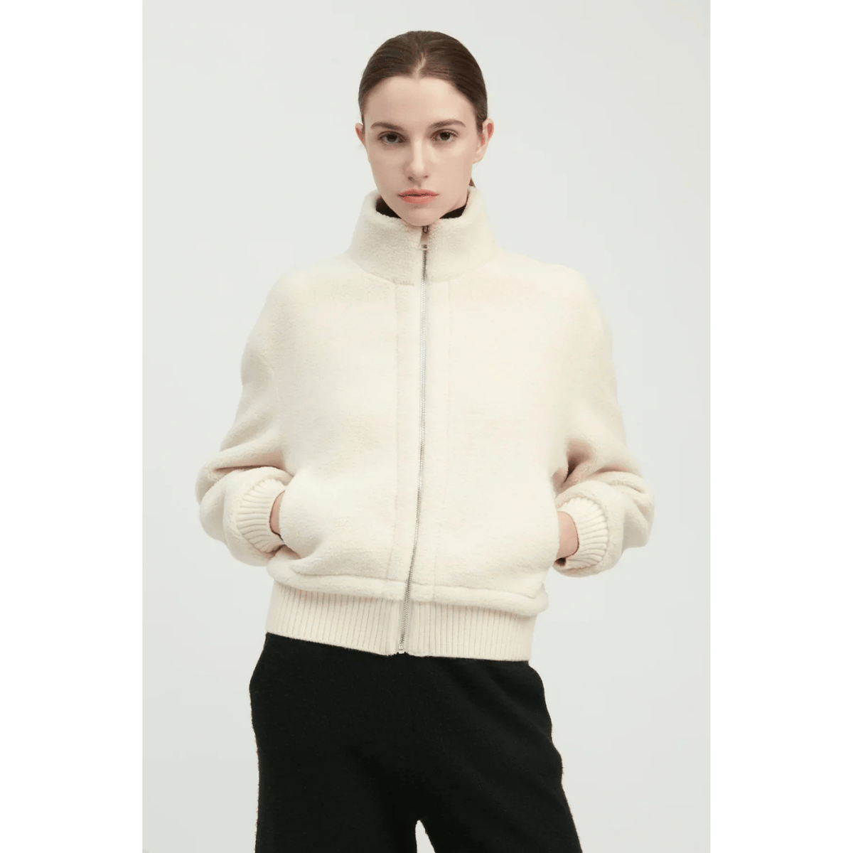 Common Knit Teddy Sherpa Crop Bomber, ivory – view 11