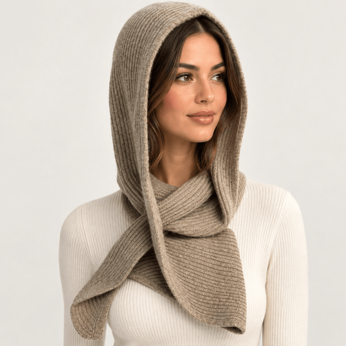 Shihreen Cashmere Scarf Hoodie, oatmeal – view 2