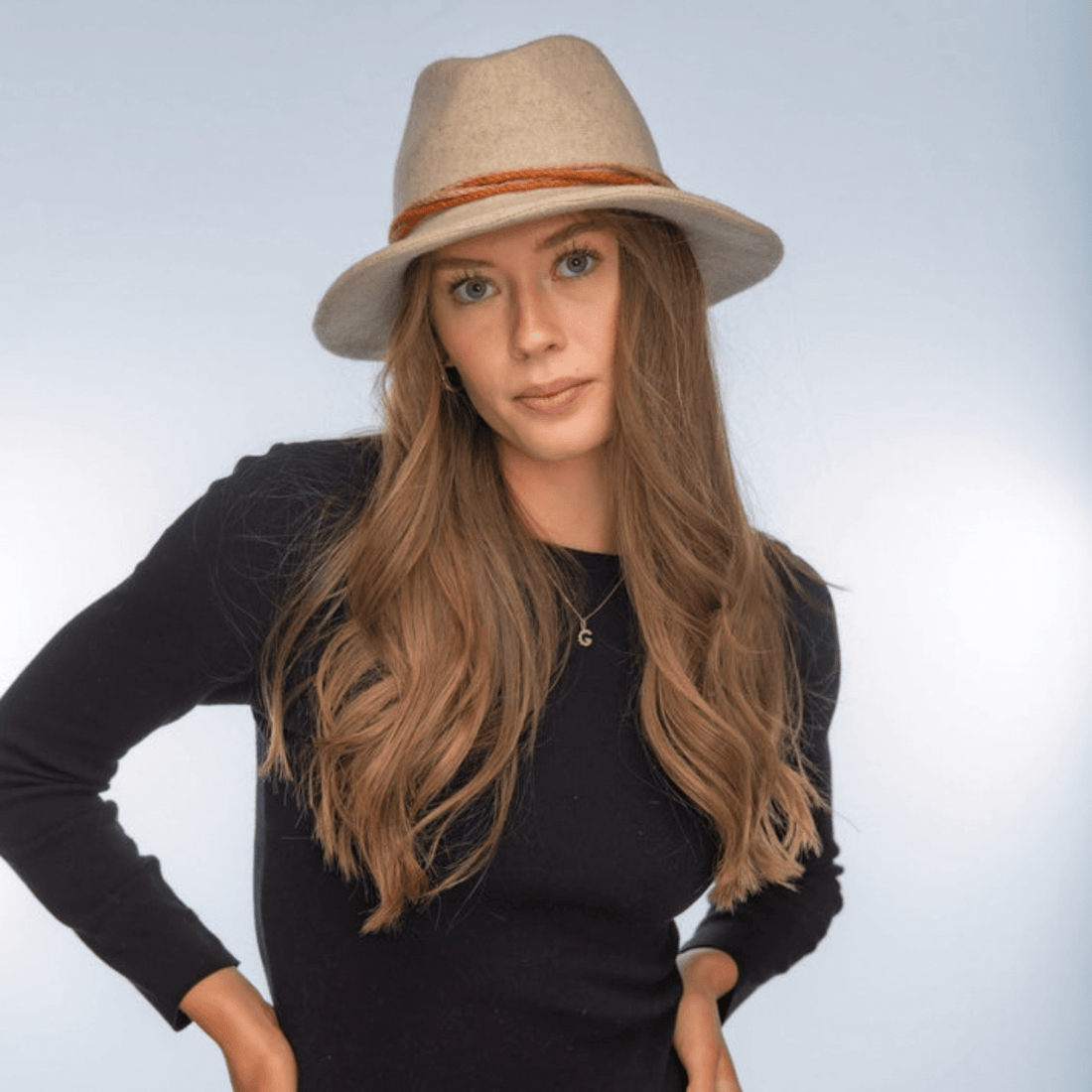 Shihreen Boiled Wool Fedora, Taupe – alternate view