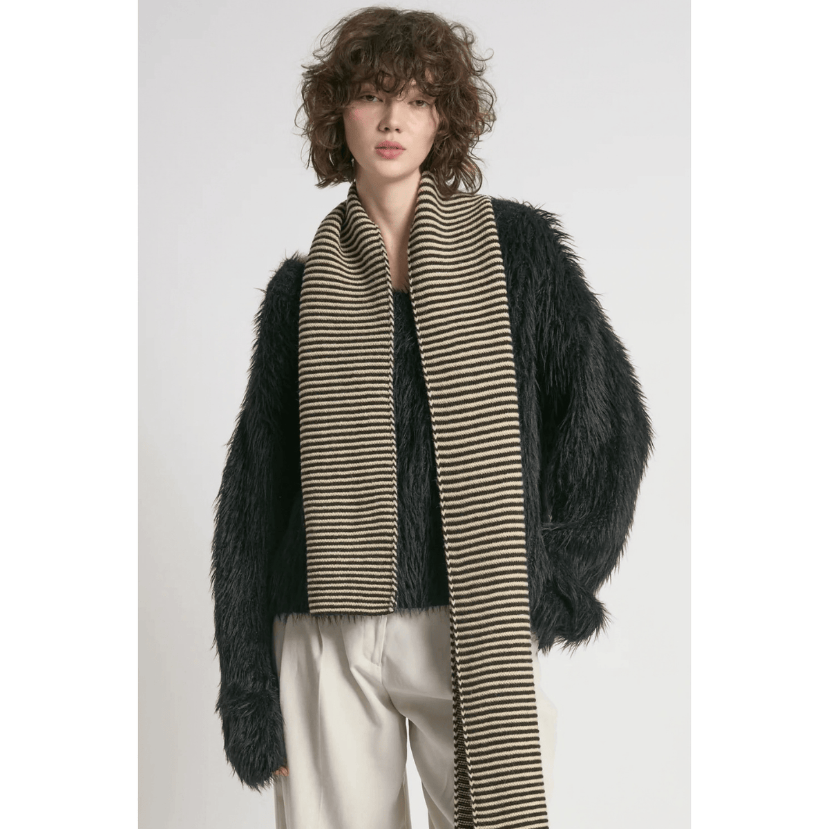 Common Knit Striped Stitch Scarf, black stripe – view 4