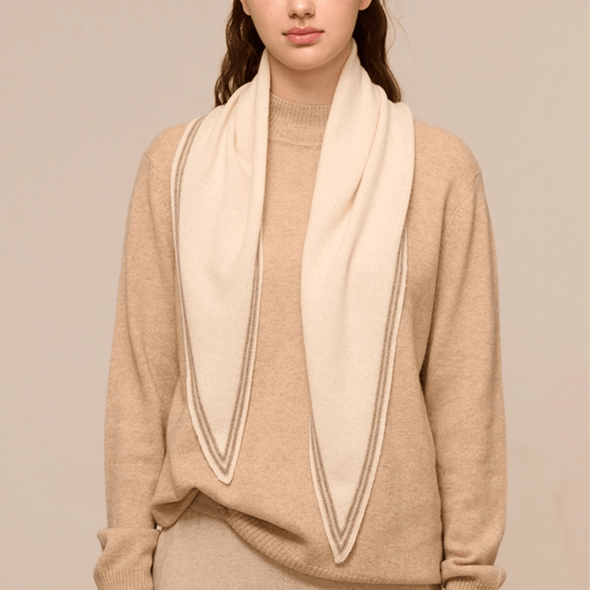 Accity Cashmere Triangle Neck Scarf, beige – view 5