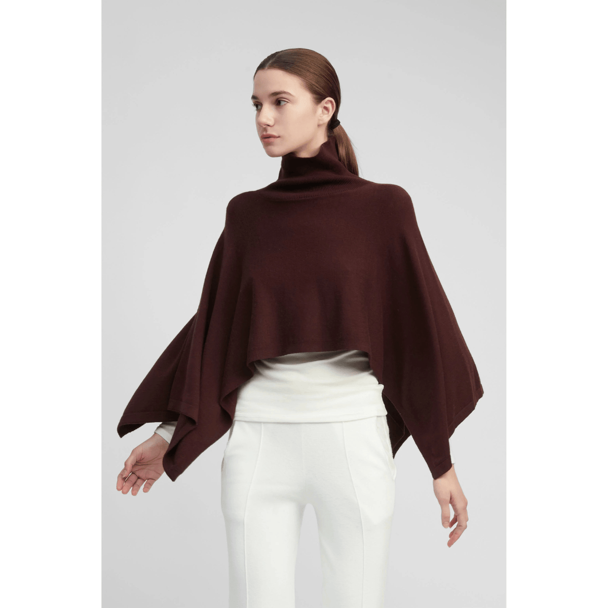 Common Knit High Neck Cape Top, burgundy – view 6