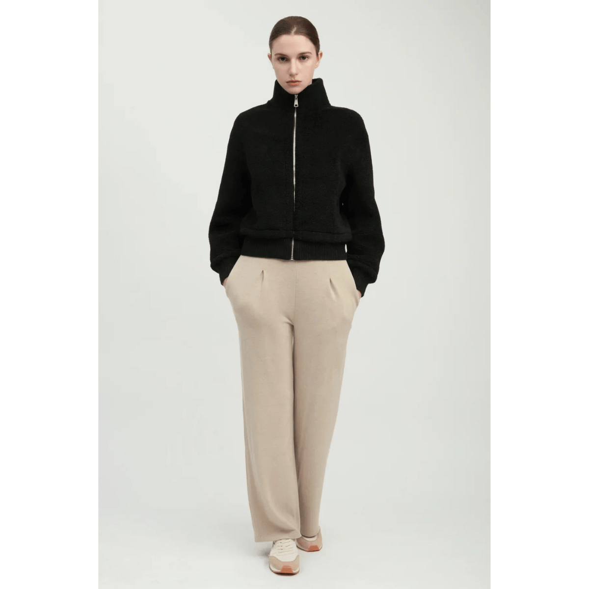 Common Knit Teddy Sherpa Crop Bomber, black – view 17