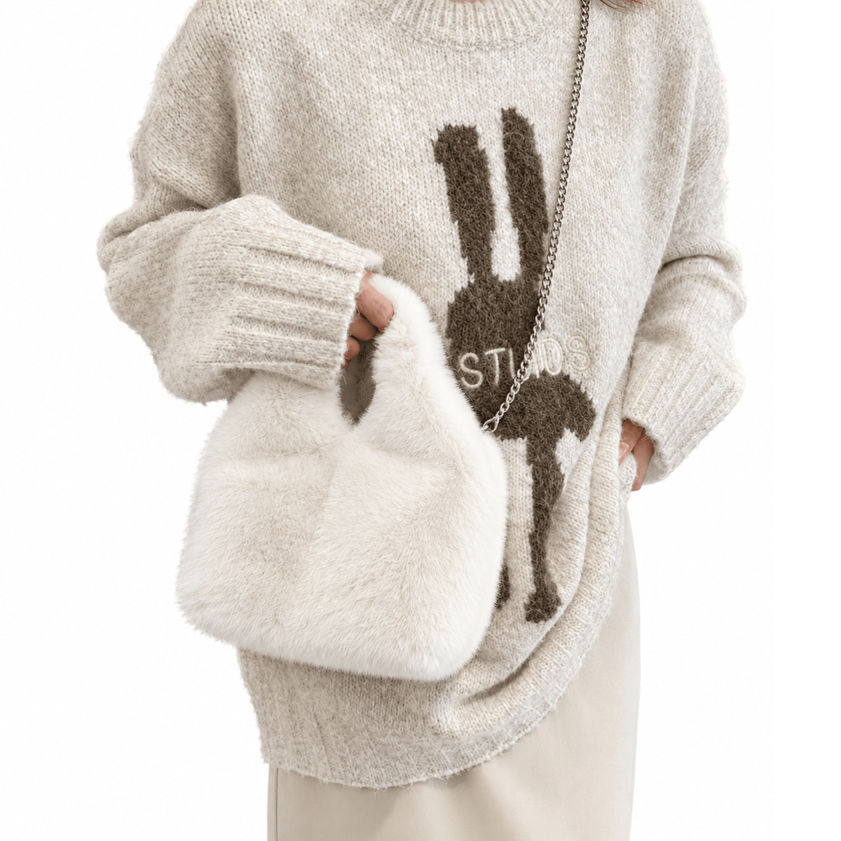 Accity Faux Fur Rabbit Handle Bag, white – view 3