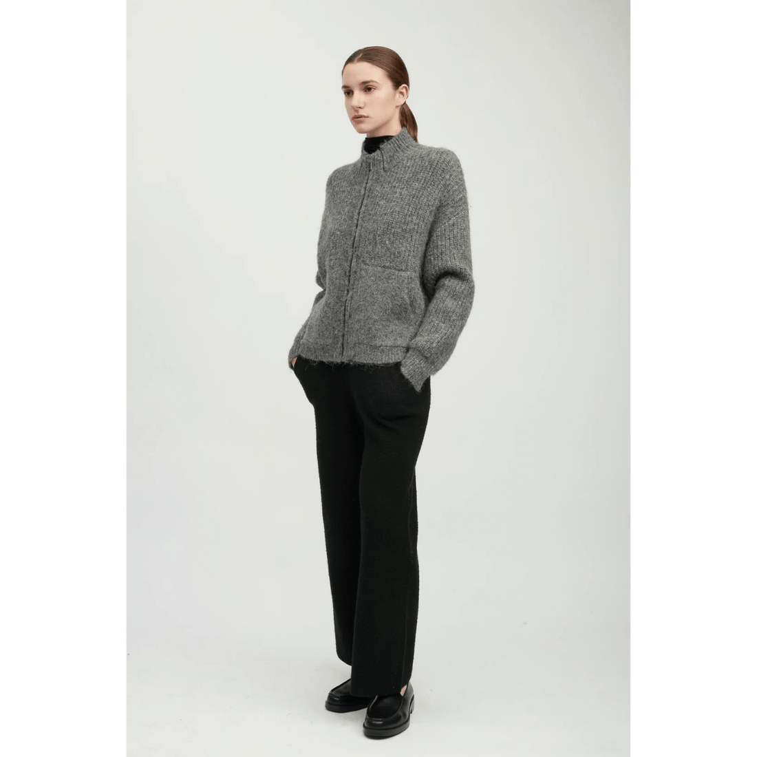 Common Knit Alpaca Bomber Zip Cardigan, Earth – alternate view