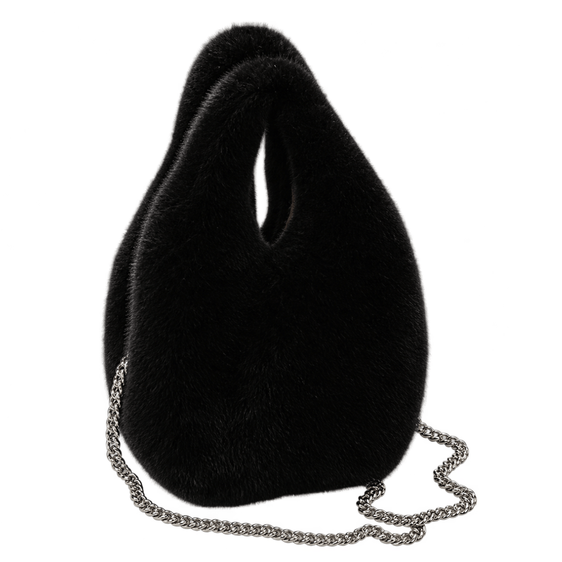 Accity Faux Fur Rabbit Handle Bag, Black