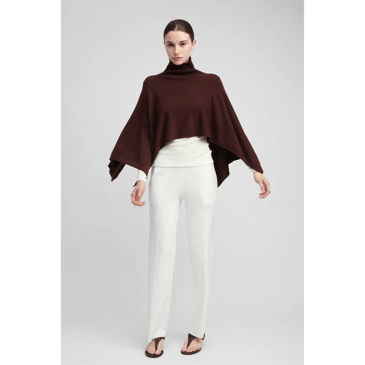 Common Knit High Neck Cape Top, burgundy