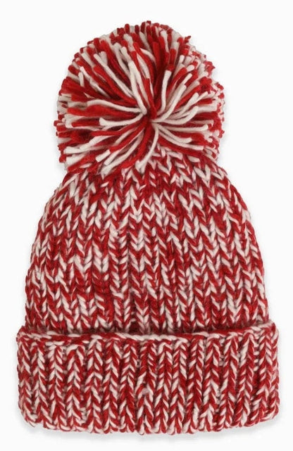 Hand-Knitted Candy Cane Pompom Hat