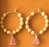 Small Gold Hoops With Bead And Tassels