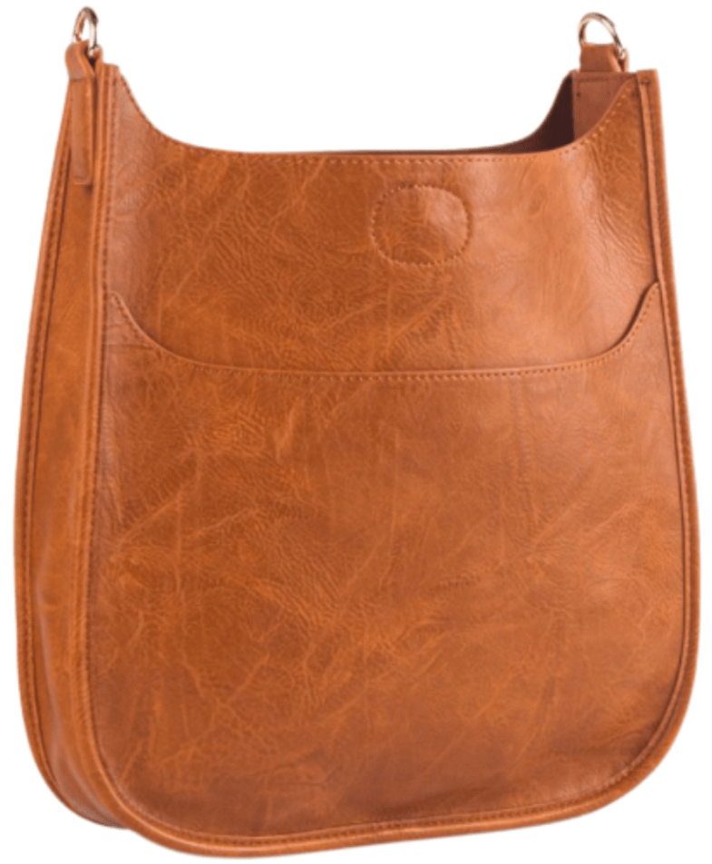 Ahdorned Classic Vegan Leather Messenger Bag Camel Gold Hardware
